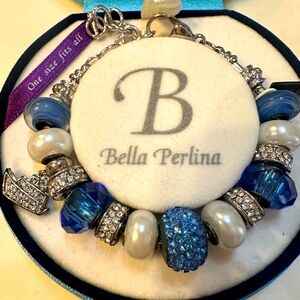 Bella Perlina cruise Charm Bracelet White Silver and Blue Pearl Bracelet Stones
